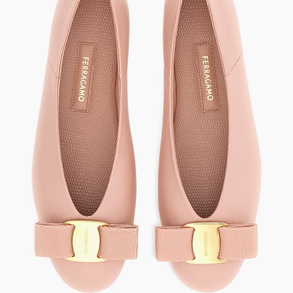 Salvatore Ferragamo Cream Flats with Gold Accent